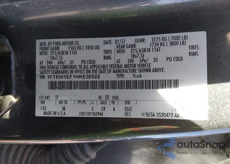 2017 Ford F-150 Xlt from USA, damaged, VIN 1FTEW1EF1HKE35522